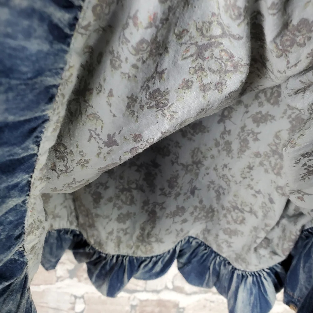 Vintage Denim A Line Skirt Stonewash  Pleats Embroidered Size Small Twee - Picture 7 of 11